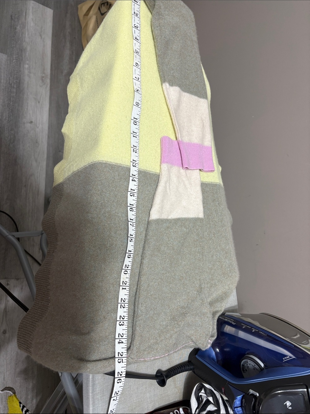 Pilcro Two-Tone Crewneck Sweater in Yellow and Gray with Pink Accents - Picture 9 of 10